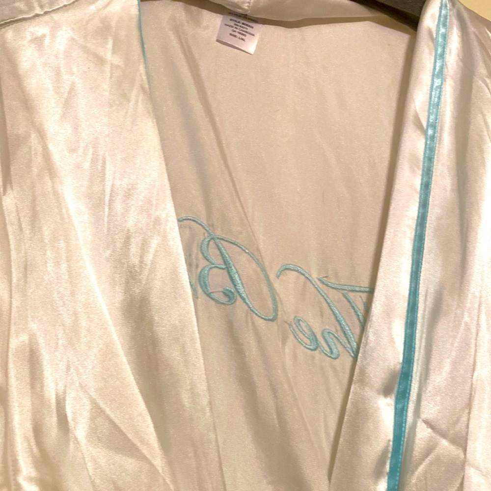 Lines Donatello, Satin White & Baby Blue, Wrap Bridal Robe
